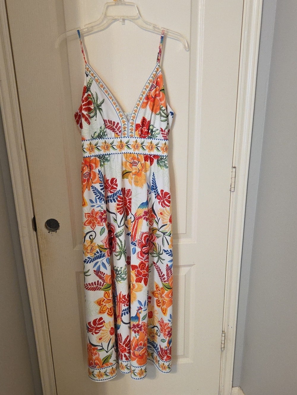 Cupshe White Maxi Sundress with Red, Orange, Yellow & Blue Floral Print